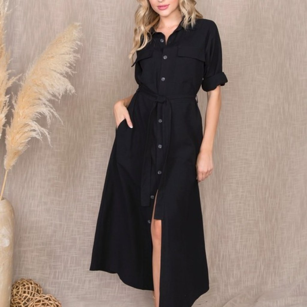 Maxi Shirt Dress (Black)